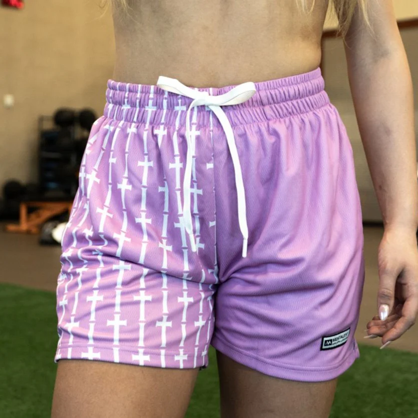 CROSS MESH SHORTS - PINK - Image 3