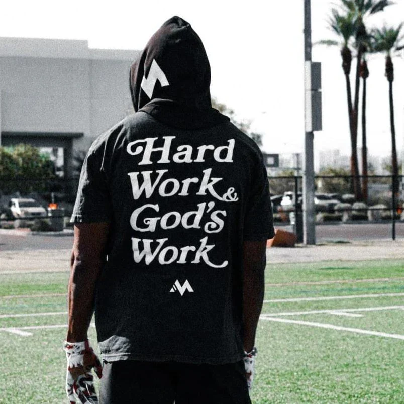 'HARD WORK & GOD'S WORK' TEE - BLACK - Image 3
