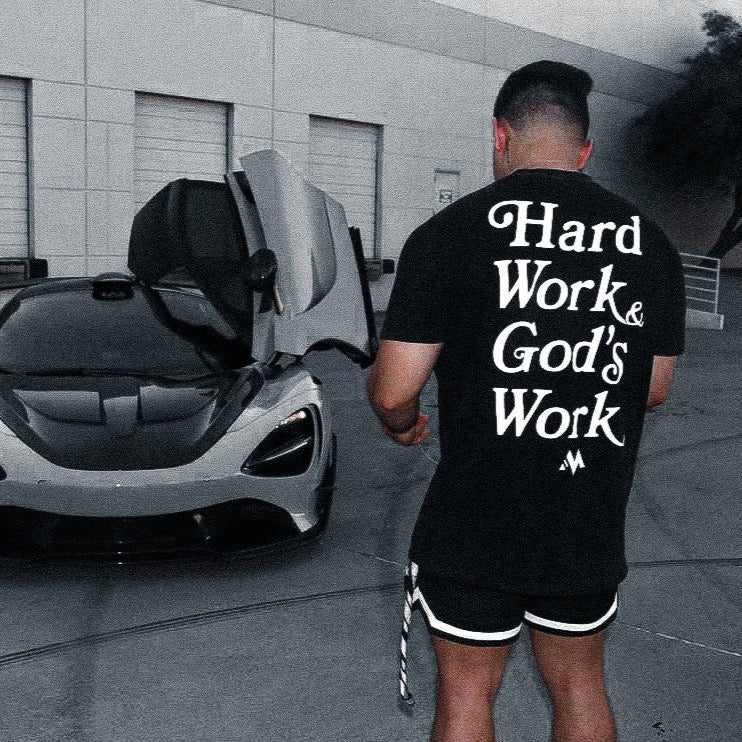 'HARD WORK & GOD'S WORK' TEE - BLACK - Image 5