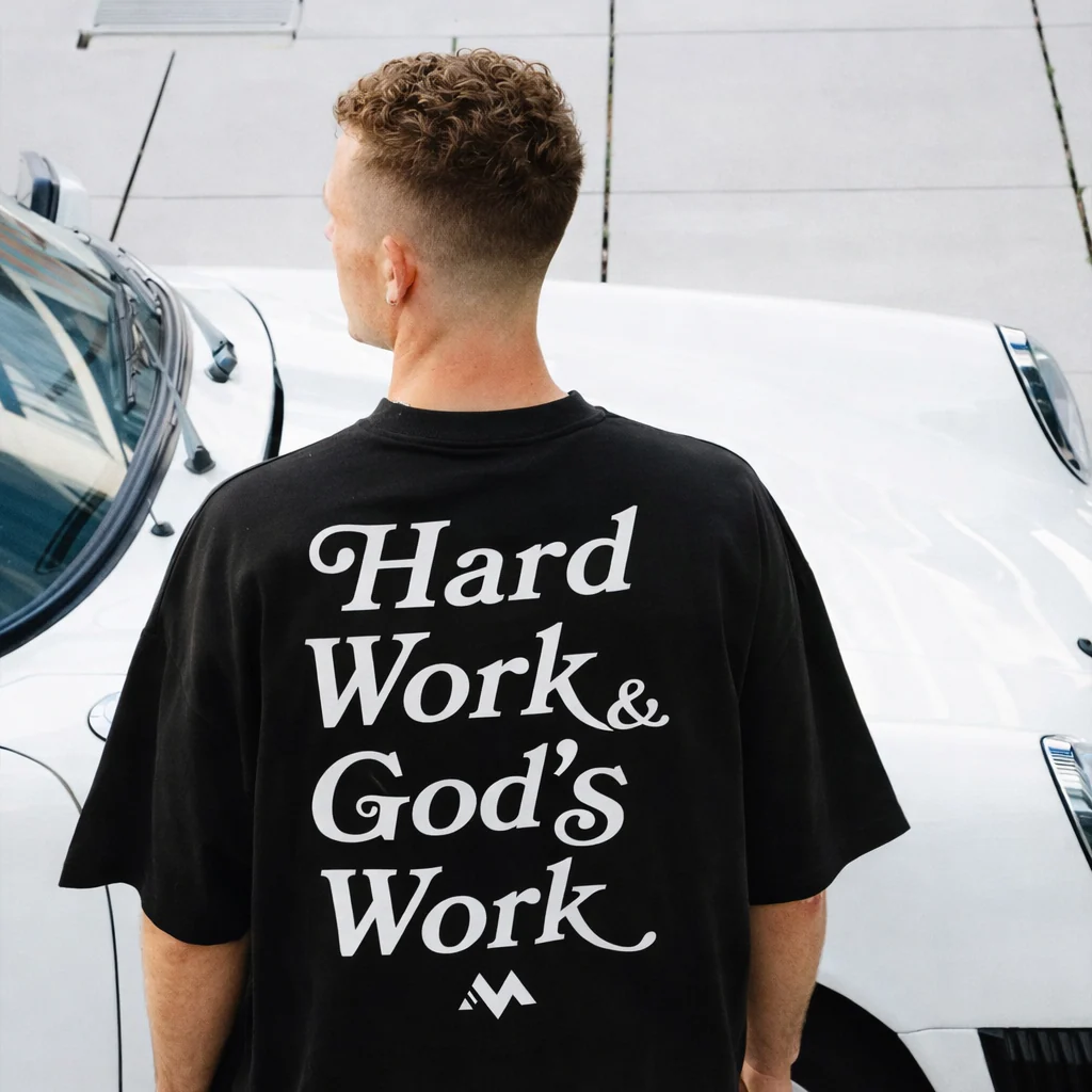 'HARD WORK & GOD'S WORK' TEE - BLACK - Image 6