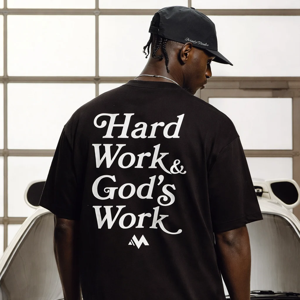 'HARD WORK & GOD'S WORK' TEE - BLACK - Image 7