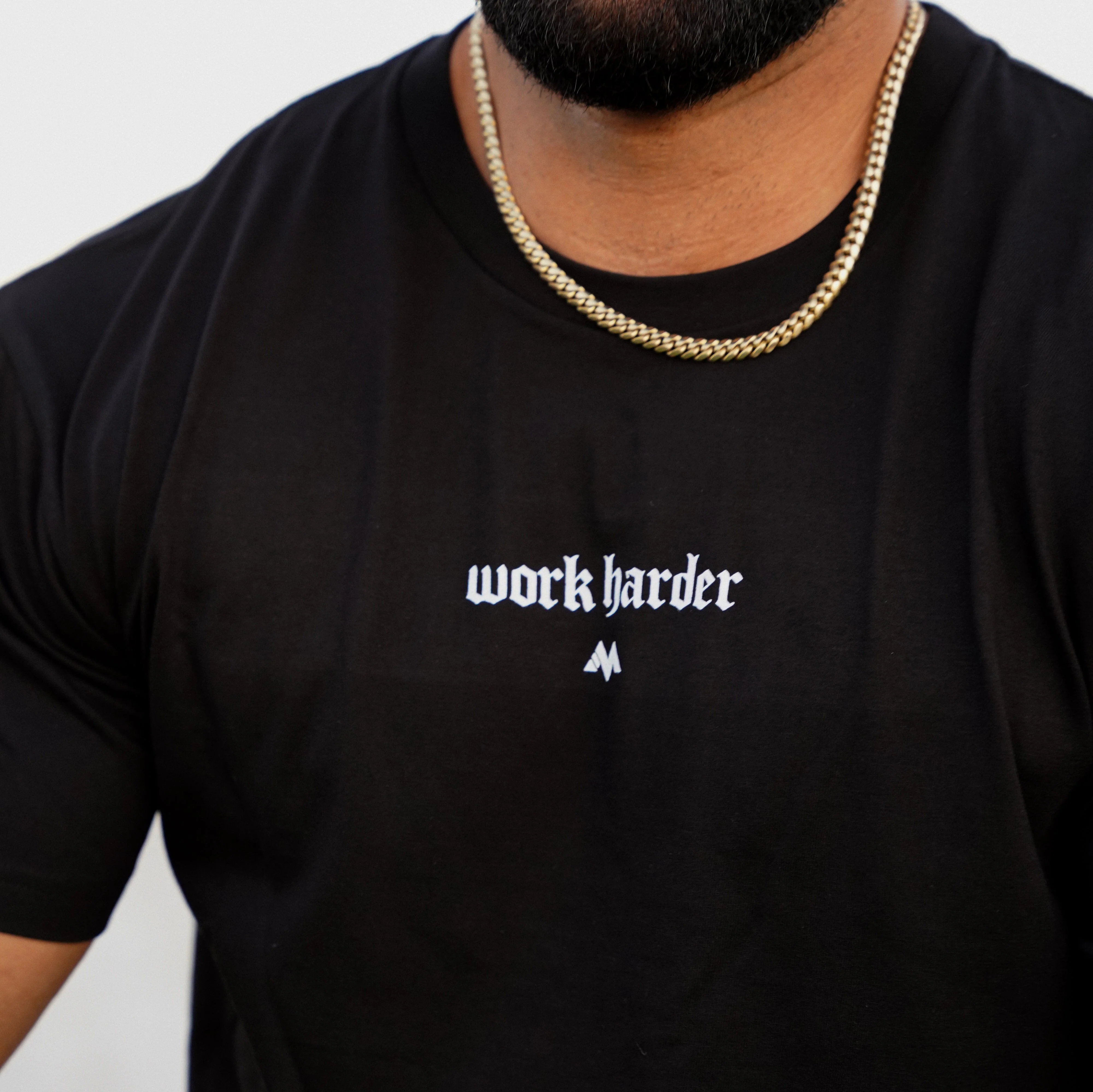 'WORK HARDER' WORDMARK TEE - BLACK - Image 5